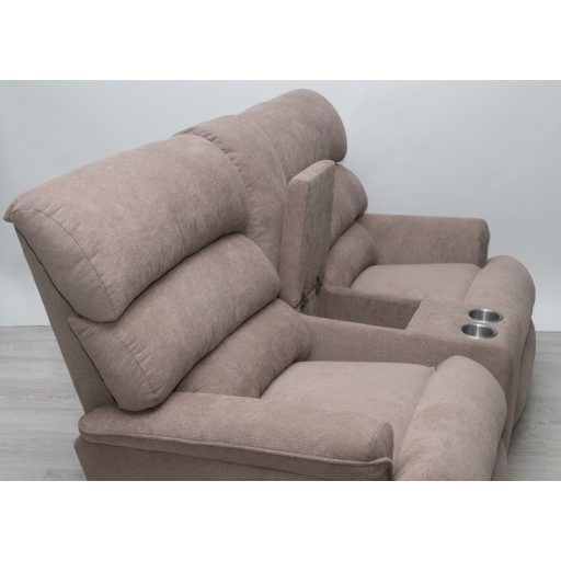 Kis méretű motoros házimozi kanapé világosbarna szövet kárpittal raktárról - Preston2
