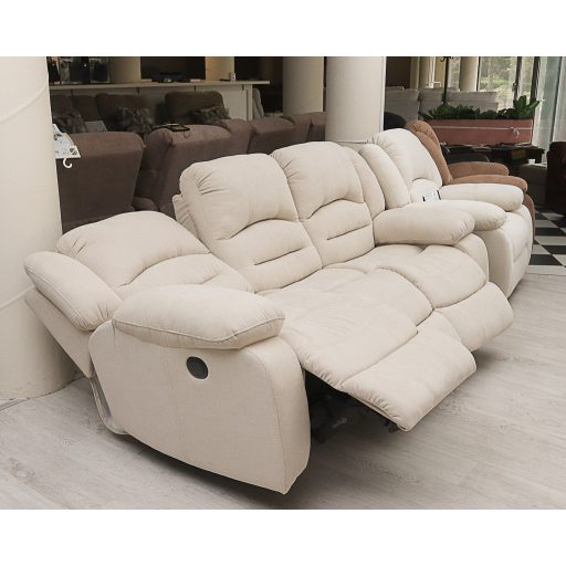 3 személyes motoros full relax kanapé Bronx beige teflonnal impregnált szövet kárpittal raktárról - Tessin