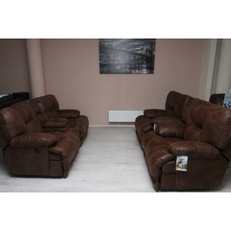   2 1 1 motoros ülőgarnitúra mozi kanapéval gesztenyebarna textilbőr kárpittal raktárról - Voyager