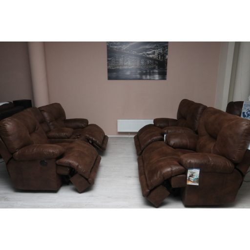 2 1 1 motoros ülőgarnitúra mozi kanapéval gesztenyebarna textilbőr kárpittal raktárról - Voyager