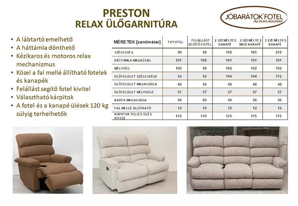 Preston relax ülőgarnitúra katalógus